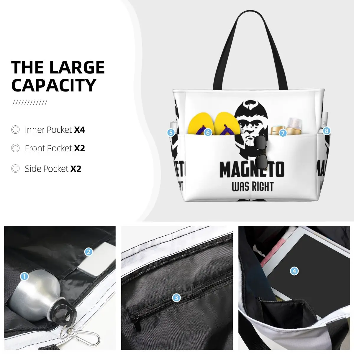 Magneto Was Right Beach Tote Bag Sport Gym Yoga Duffle Large Tote Bag Women Travel Bag Fitness bag
