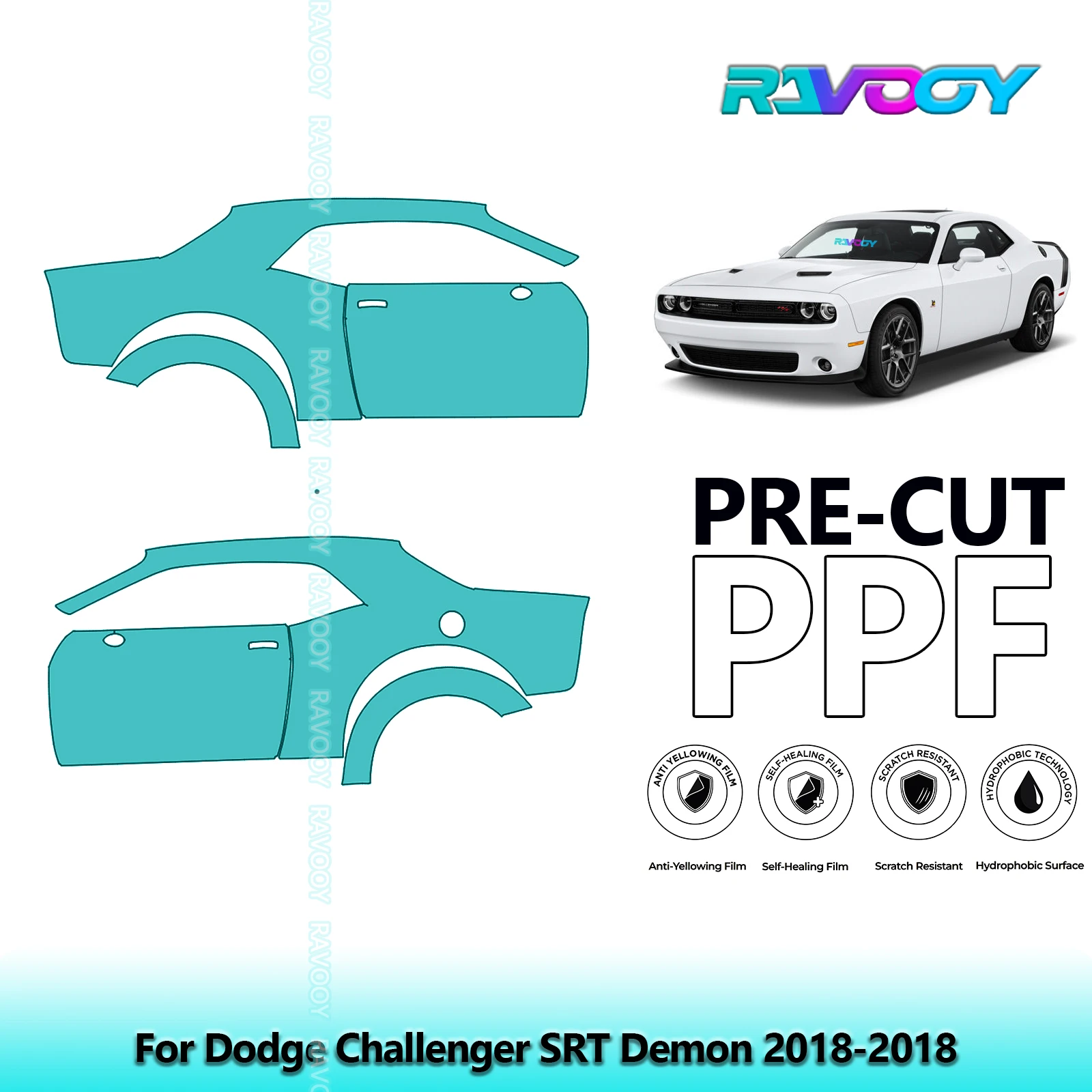 

For Dodge Challenger SRT Demon 2018-2018 8.5mil Clear Matte Pre-Cut PPF Door & A/B Pillar Kit TPU Paint Protection Film Set