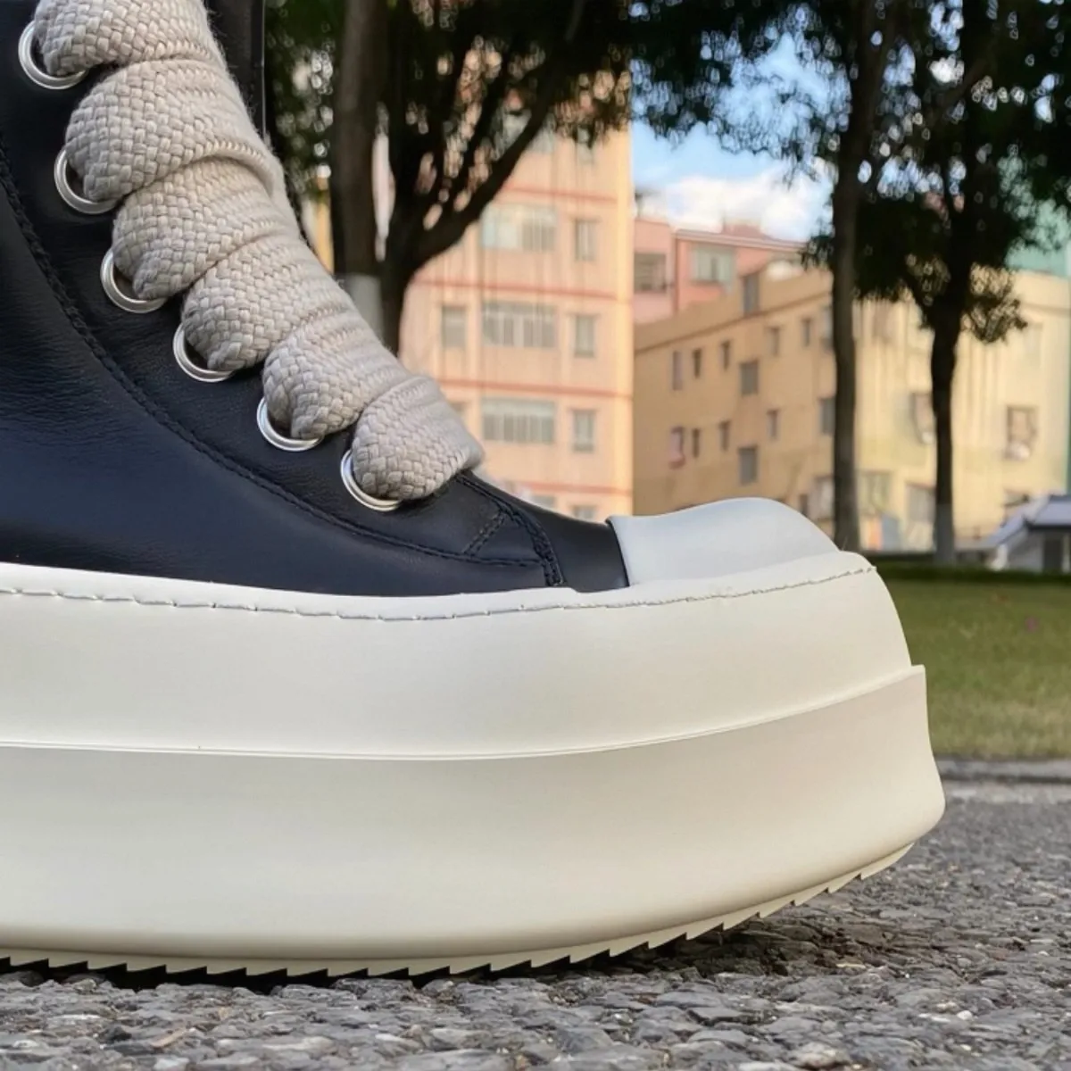 

Men's High Top Shoes Women Casual Shoe Platform Heels Sneakers Black Leather Jumbo Laces Zipper Luxury Autumn Male Ankle Boots