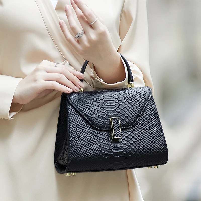 

Limited ZOOLER Serpentine Pattern Genuine Leather Handbag Single Shoulder Bag Business Women Black Purses High End#SC1876