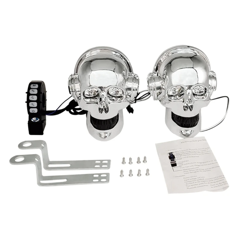 

090E Мотоциклетная стереосистема Bluetooth-совместимый MP3-плеер Динамик Череп Сабвуфер