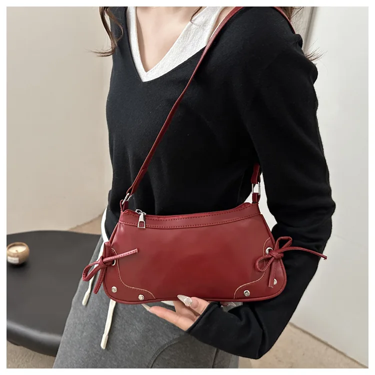 Neue Achselhöhle Tasche Trendy Schulter Tasche für Frauen Süße Doppel Bogen Handtasche Damen Tasche Retro Mode Weibliche Leopard Print Schulter Tasche – Detail 15