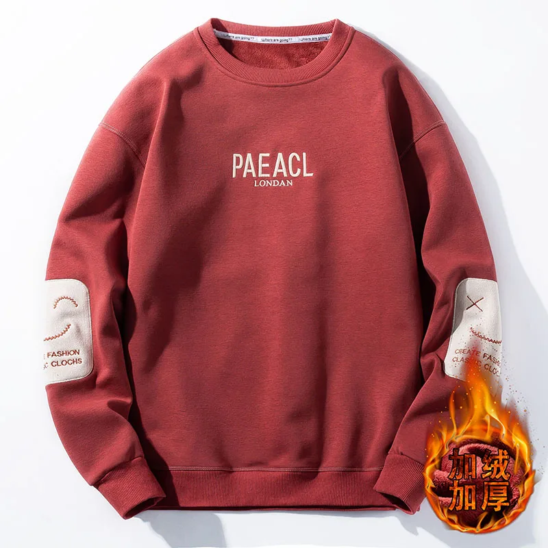 Thickened Fleece Sweatshirt Casual Loose round Neck Men's Autumn Winter Workwear Resistant to Dirt And Wear Building Worker J...