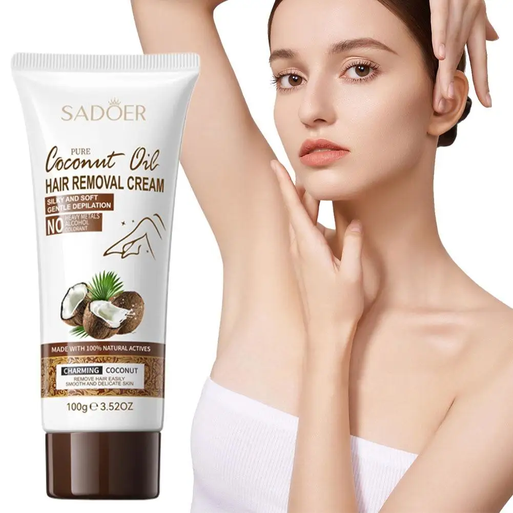 Hair Removal Cream Coconut Oil Depilatory Gentle Grooming Body Hair Remover For Underarms Legs Arms Chest Back Skin Care 100g
