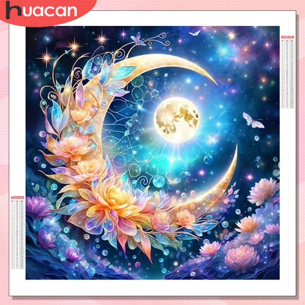 HUACAN Mond Diamant Mosaik Kits Landschaft Diamant Malerei Sternenhimmel Voll Platz Runde Bohrer Stickerei Verkauf Dekor Für Zuhause