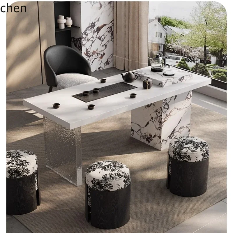 W5.19 light luxury rock slab tea table simple office acrylic suspended tea table chair tea table
