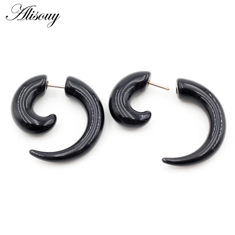Alisouy 2PCS Black Acrylic Fake Cheater Spiral Ear Tunnel Plugs Taper Stretcher Expander Gauge Earring Piercing Body Jewelry