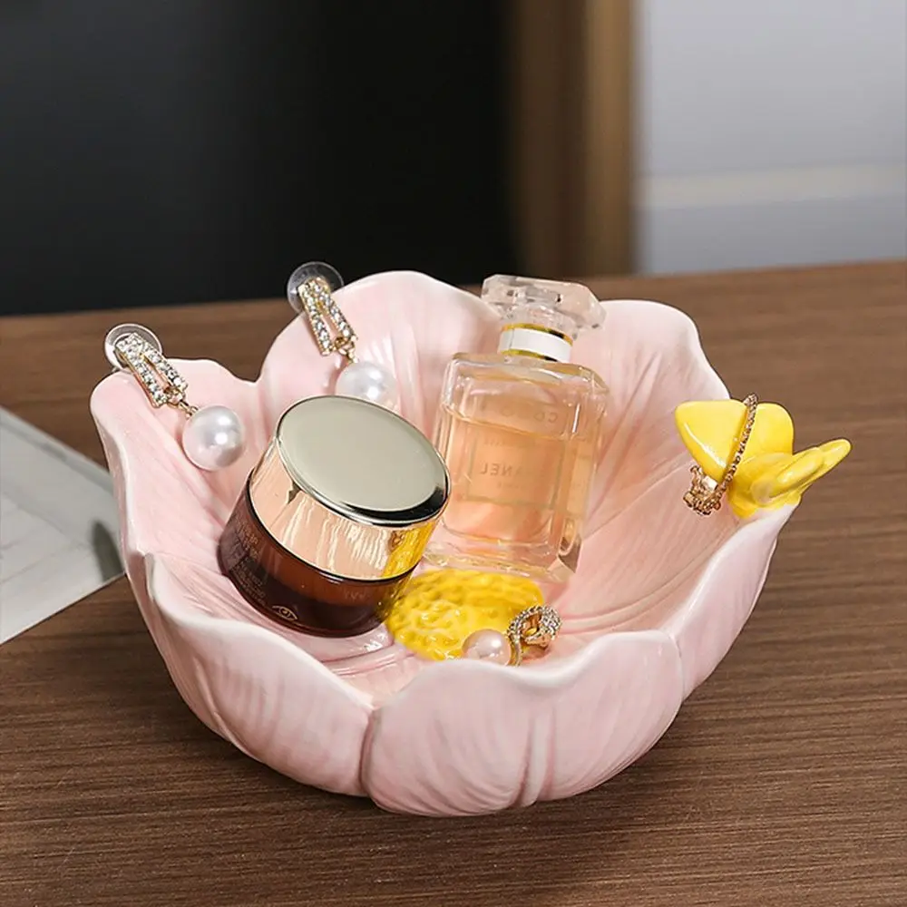 Tulip Shape Flower Jewelry Tray Solid Ceramic Jewelry Holder Organizer Elegance Petal Design Small Trinket Dish Table Decoration