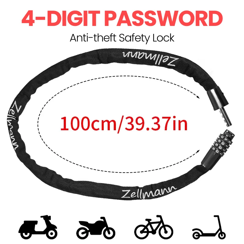 Bicycle Chain Lock Metal Anti-Theft Security Reinforced Mountain Road Bike Chain Lock With 2 Keys For Motorcycle Scooter Padlock