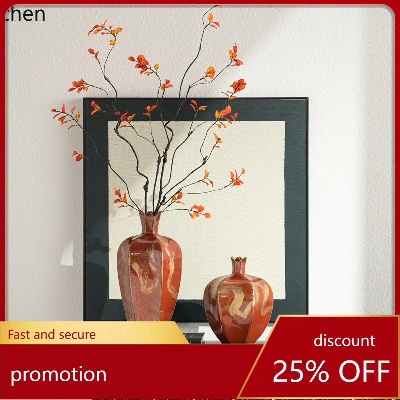 ZML Kiln Change Snow Red Jihong Glaze Ceramic Vase Flower Arranger Vintage Living Room Soft Decoration Ornament