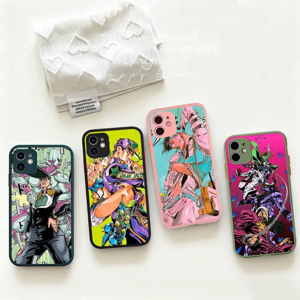 

1pc Classic Vintage Anime JoJoPhone Case For IPhone 16 15 14 13 12 11 Pro Max Plus X XS MAX Black Matte Phone Fundas
