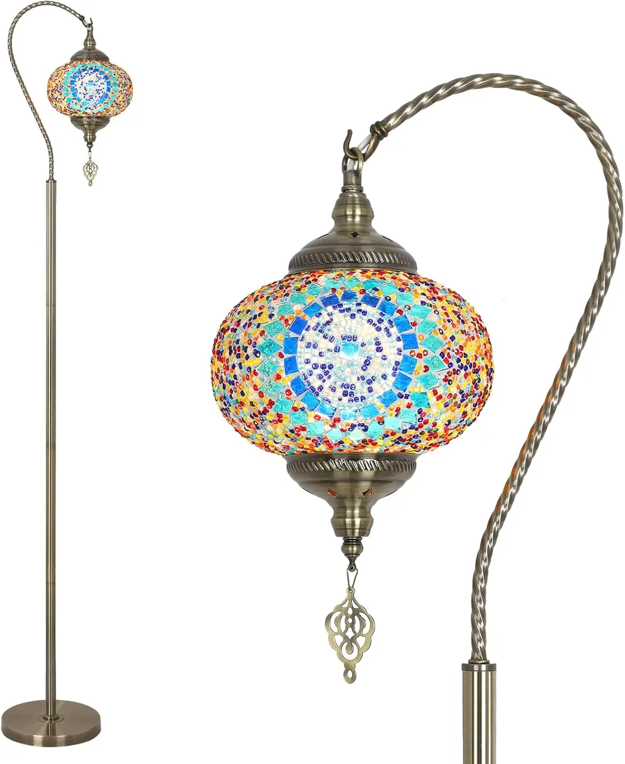 

Turkish Floor Lamps For Living Room, Modern Moroccan Lamp With Handmade Mosaic Glass Shade, Bronze Floor Lamp Tall Pole