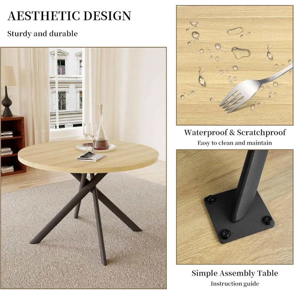 Round Dining Table Set for 4, Mid Century Modern Coffee Set for Dining Room Kitchen Apartment