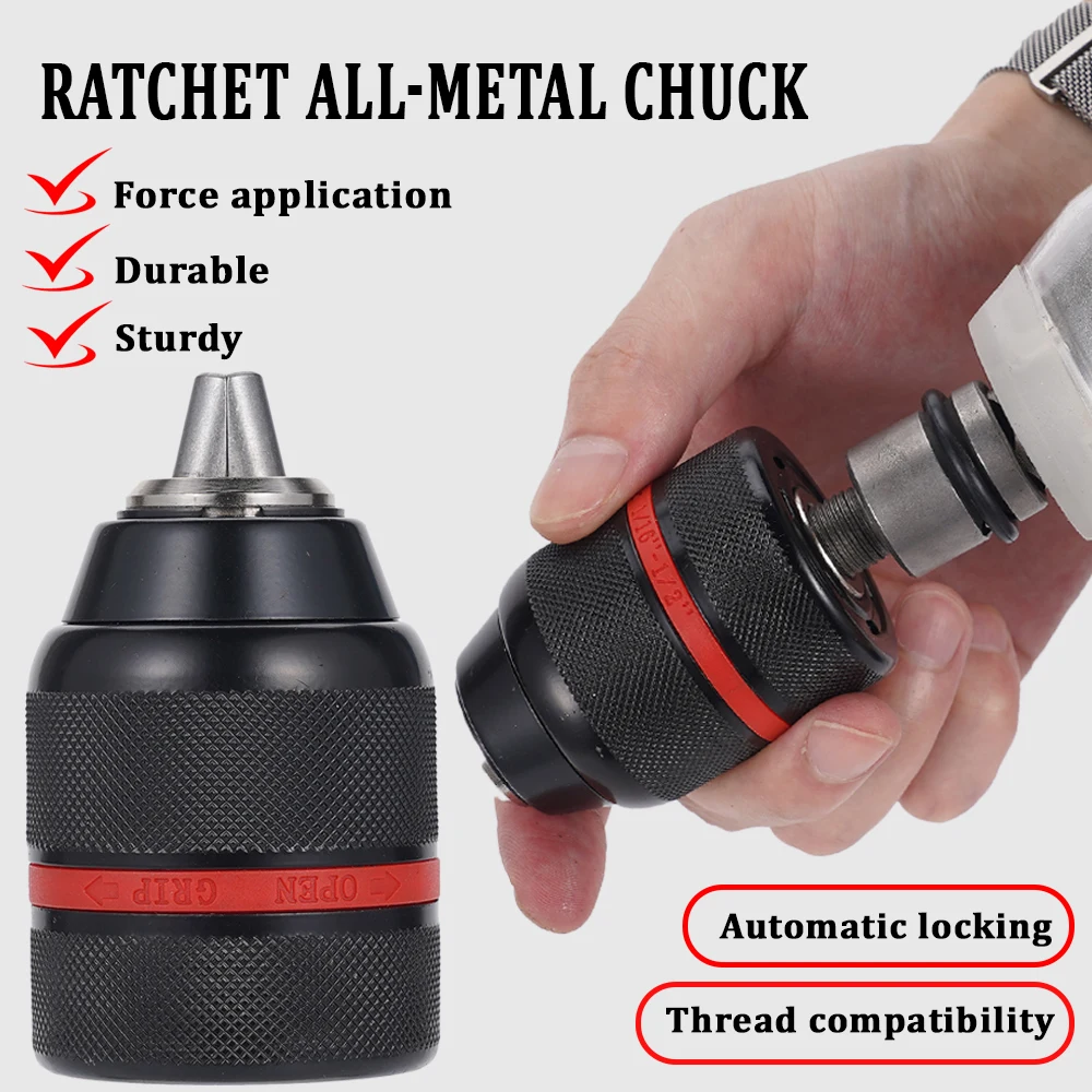 Self Locking Metal Chuck Drill Keyless 13mm Quick Change Conversion Wrench Adapter 1/2 UNF Impact Electric Hammer