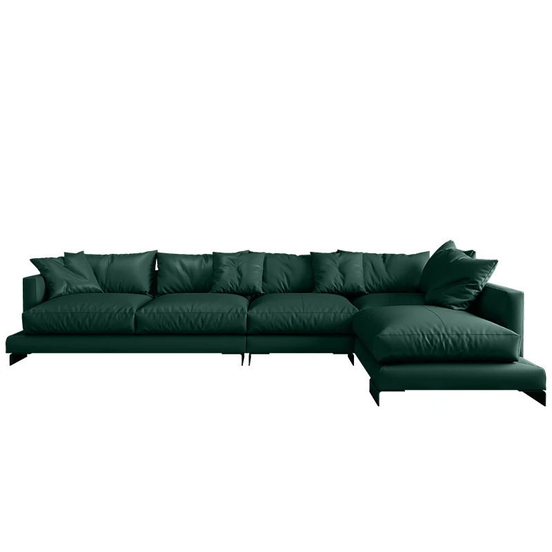 

Dark green leather sofa, first layer cowhide Italian minimalist living room, large and small house villa, luxurious large