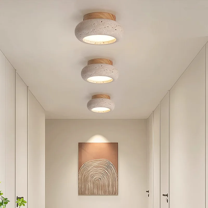 Korean High-end Wood Stone LED Home Decor Ceiling Light Luxury Suspension Home Lamp Villa Bedroom Foyer Lighting Fixtures