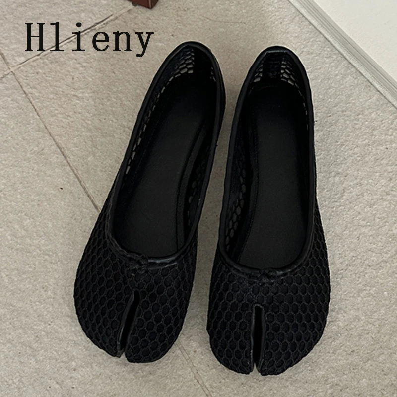 Hlieny Fashion Hollow Out Mesh Split Toe Women Tabi Ballet Flats Summer Comfortable Walking Lazy Loafers Casual Girls Dance Shoe