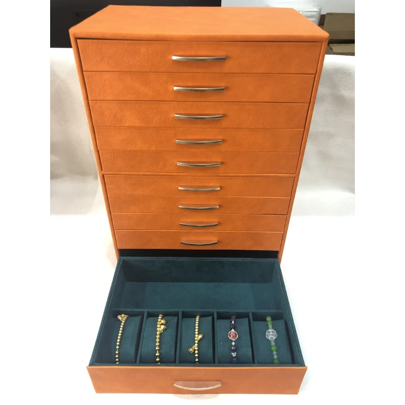 

Modern simple ten-layer drawer storage box, high-end jewelry box PU leather necklace ring