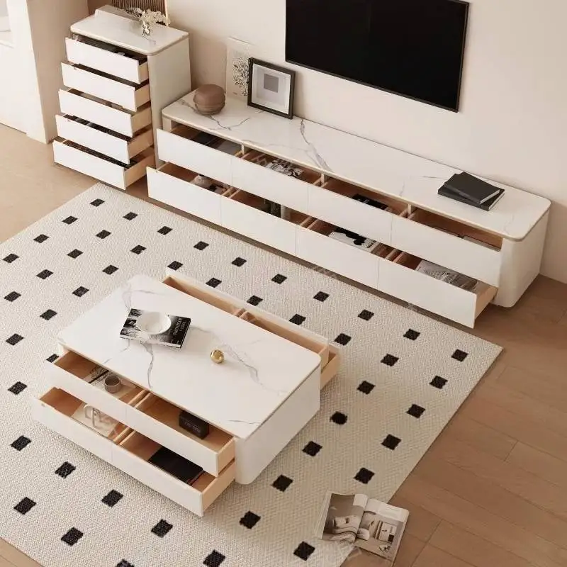 خزانة تلفزيون حديثة بتصميم ديكور عالمي باللون الأبيض لصالونات التلفاز وحامل طاولة أثاث تلفزيون Mueble Para بسيط #4