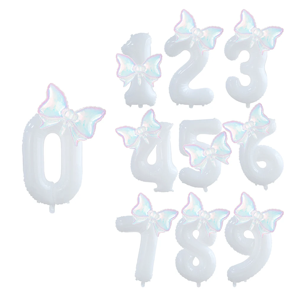 

2Pcs 30inch White Number Foil Ballon With Transparent Bow Photo Props Anniversary Wedding Boys Girls Birthday Party Decor Globos