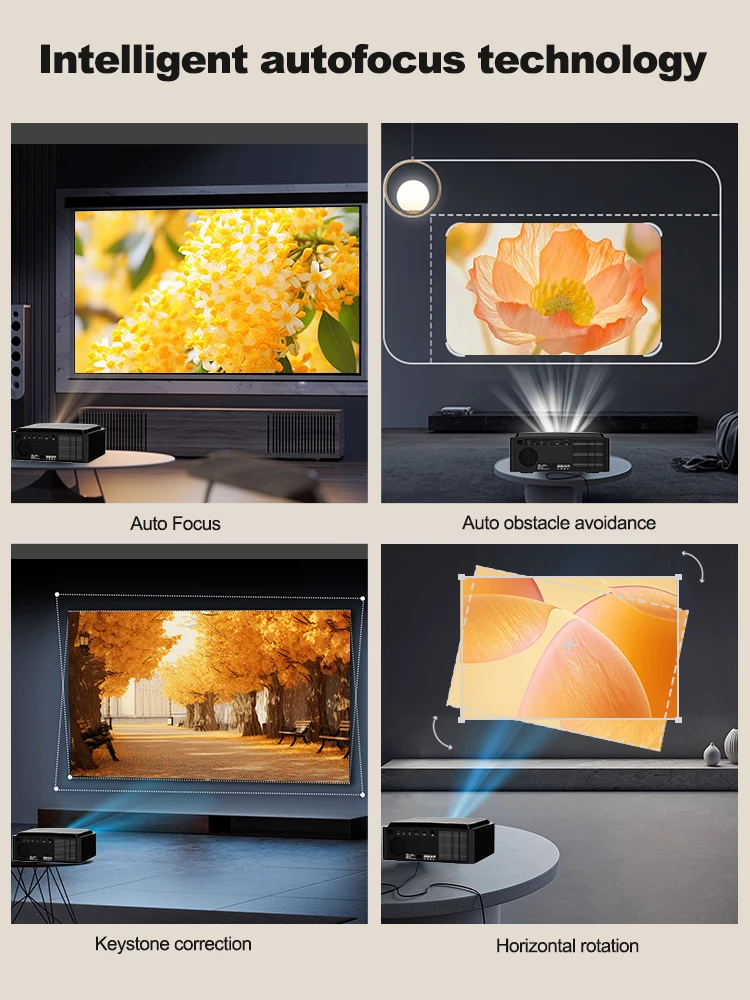 DESS C5pro 1080P Full HD Projektor mit Autofokus HD Audio Android 9 Smart Android TV Projektor Geeignet für Heimkino 3D