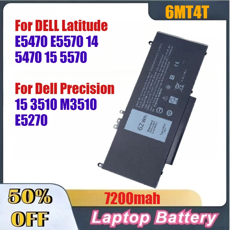 7200 mah Hoge Capaciteit 6MT4T Laptop Batterij Voor DELL Latitude E5470 E5570 14 5470 15 5570 Voor Dell Precision 15 3510 M3510 E5270