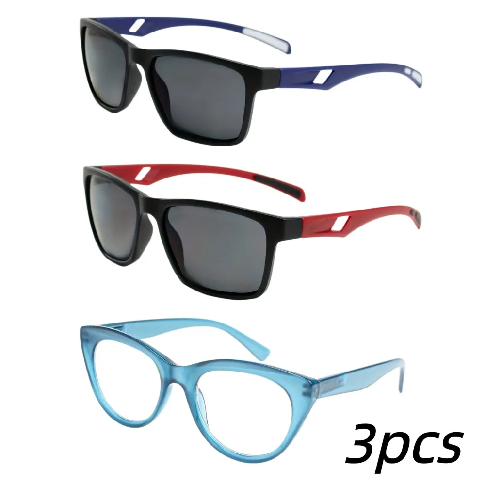 

3pcs Rectangular Lightweight Sport Glasses Anti-skid Temples Design Classical Versatile Frame Multifunctional Eyewear Traveling Multi-Payment Value Set