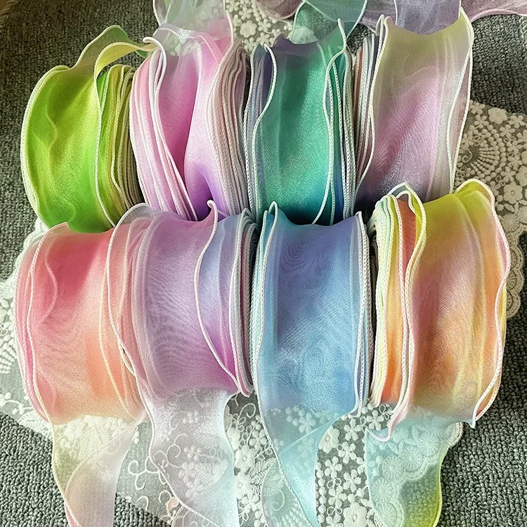 

Kewgarden 6cm Rainbow Wave Edge Organza Ribbons Handmade Tape DIY Hair Bows Accessories Wholesale 38 Yards
