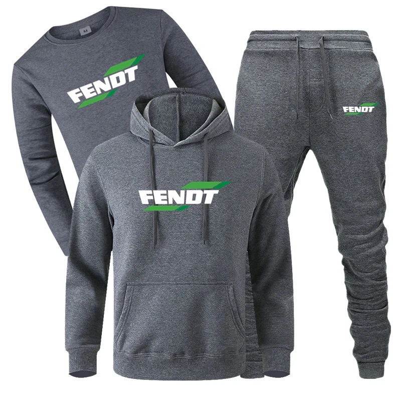 FENDT-chándal de 3 piezas para hombre y mujer, conjunto de Sudadera con capucha, Jersey y pantalones, ropa deportiva de tendencia, otoño e invierno,