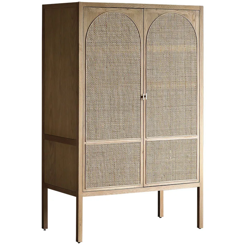 

Nordic solid wood rattan wardrobe Japanese wabi-sabi style bookcase home homestay rattan art storage cabinet storage cabinet