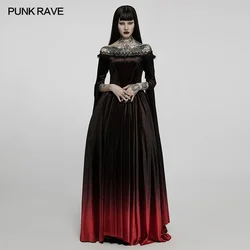 PUNK RAVE Women's Gothic Gradient Velvet Nobility Long Gown Off Shoulder Dreamy Distinctive Split Sleeves Party Club Dress