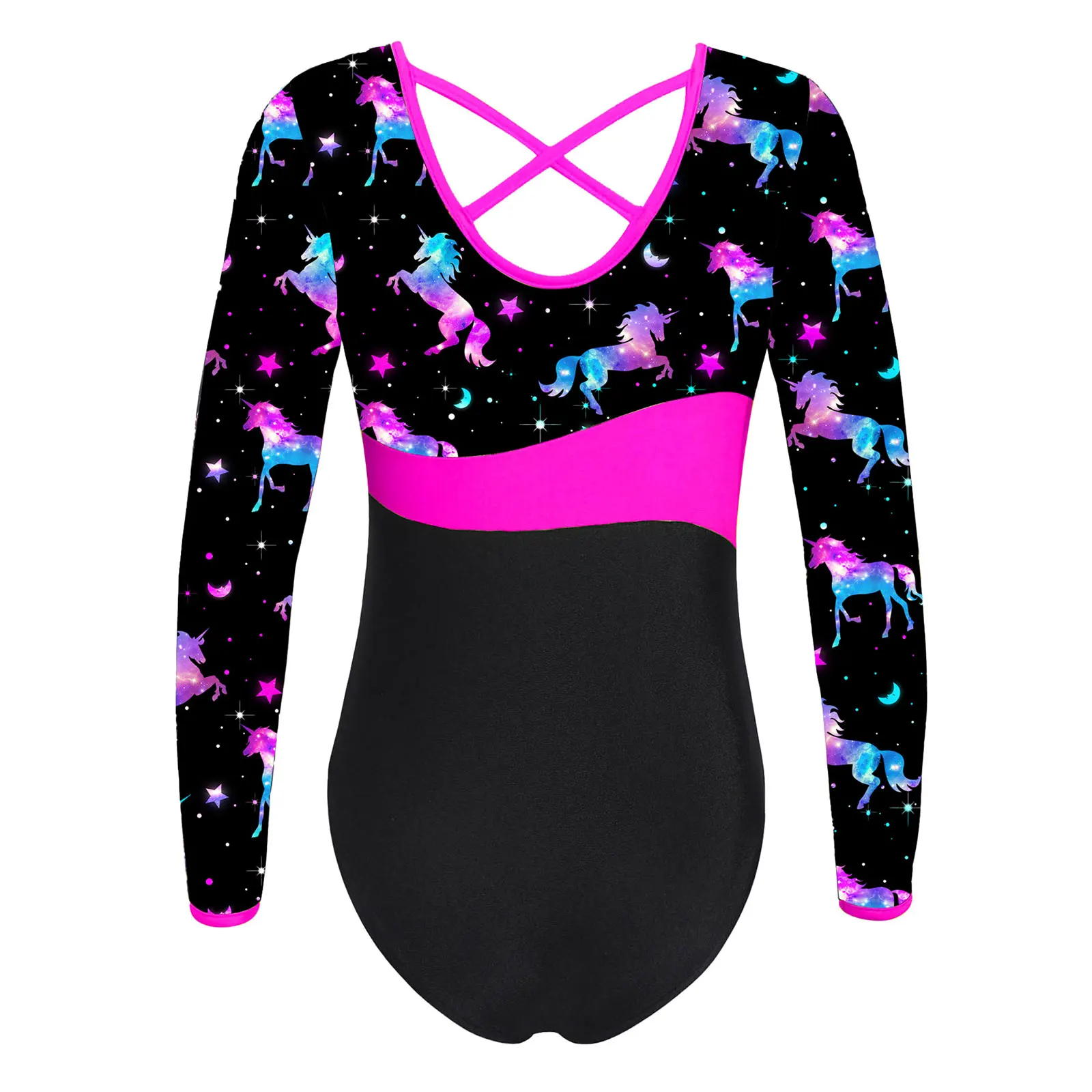 Kids Girls Ballet Dance Leotards Long Sleeve Print Bodysuit Gymnastics Training Catsuit Ballerina Stage Performance Dancewear