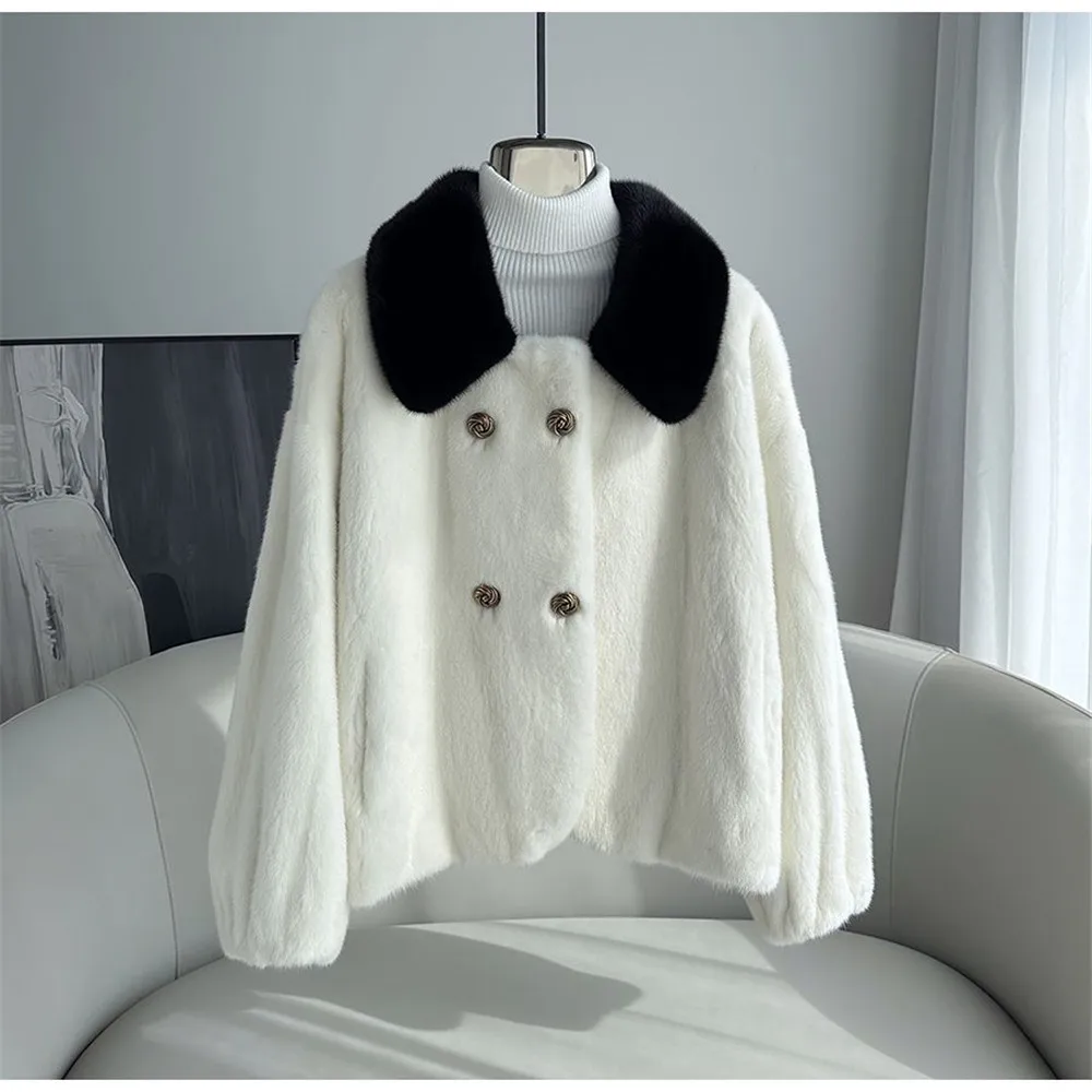 

Black And White Contrast Hair Purplish Coat New Fashion Mink Fur Coat Women's Whole Mink Short