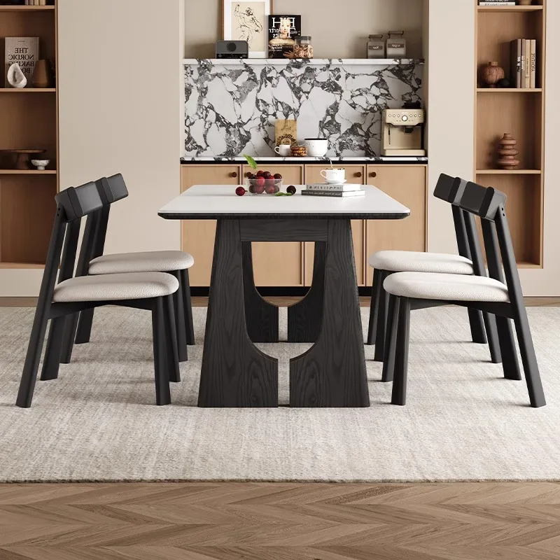 Factory Wholesale Solid Wood Dining Table And Chair Household Small Apartment Restaurant Arc Corner Rock Board Desktop
