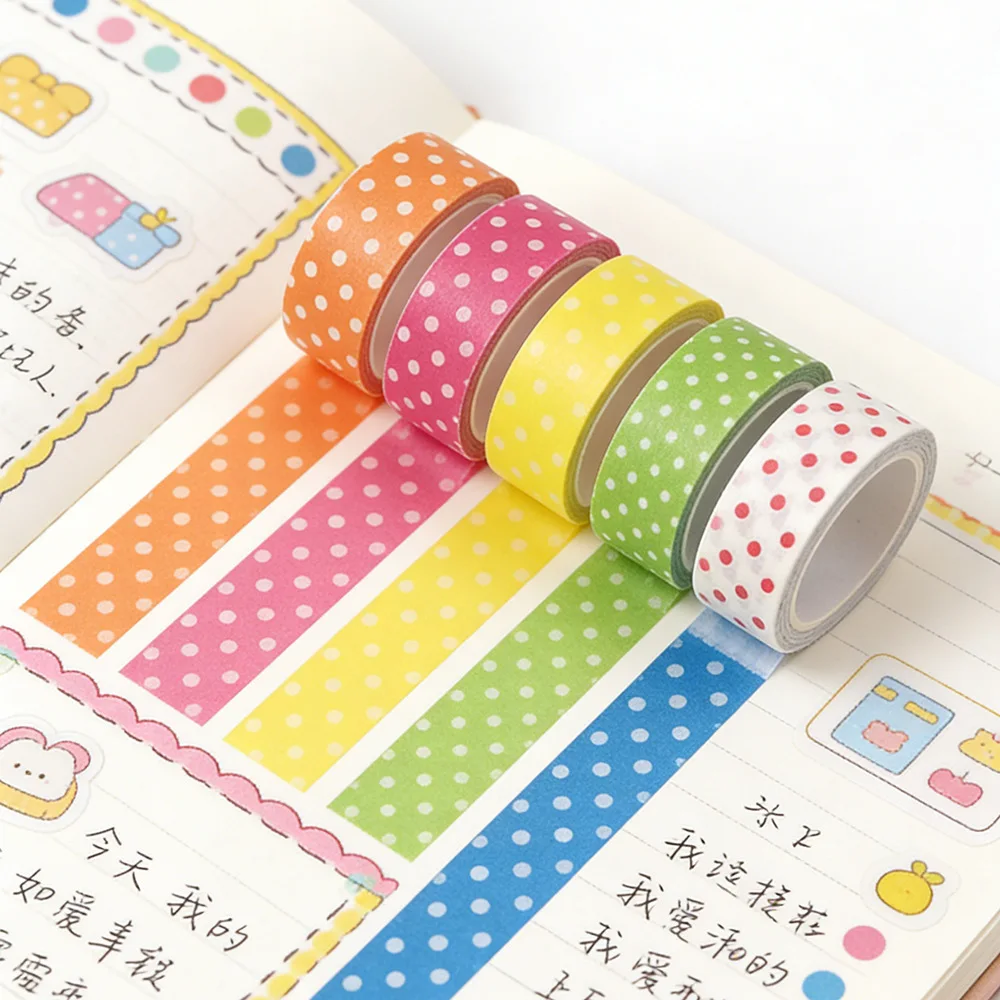 Polka Dot Washi Tape Cute Floral Border Decorative Paper Tape for DIY Scrapbooking and Journaling