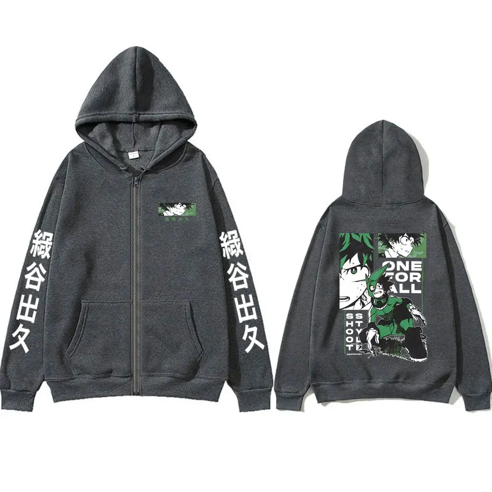 Anime My Hero Academia Midoriya Izuku Reißverschluss-Hoodie für Männer und Frauen Lässige Vintage Zip-Up-Jacke Manga Cosplay Zip-Up-Sweatshirt – Detail 3
