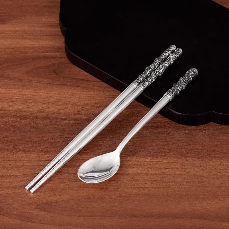 

Silver Chopsticks 99.9% Pure Silver Household Spoon Set Xianglong Xianrui Silver Chopsticks Silver Spoon Foot Silver Tableware