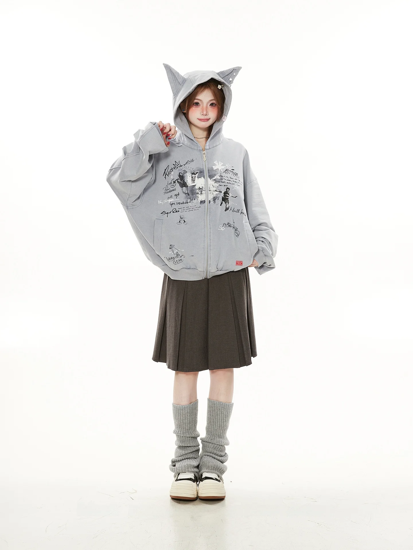 

Waed Vintage Heavy Du Ears Jaet Women's Spring Autumn Loose Trendy Sweatirt Cardigan Casual Comfortable Cotton Blend