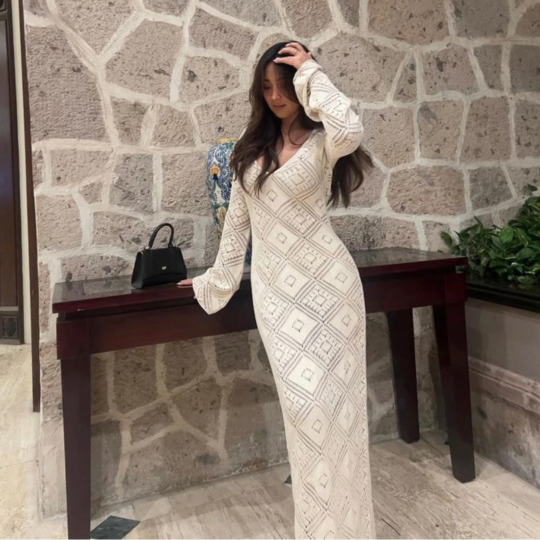 تنورة مثيرة محبوكة مجوفة شفافة دكتور بيتش دكتور عالية الخصر طويلة Sve V Ne a Line للتنقل في الصيف