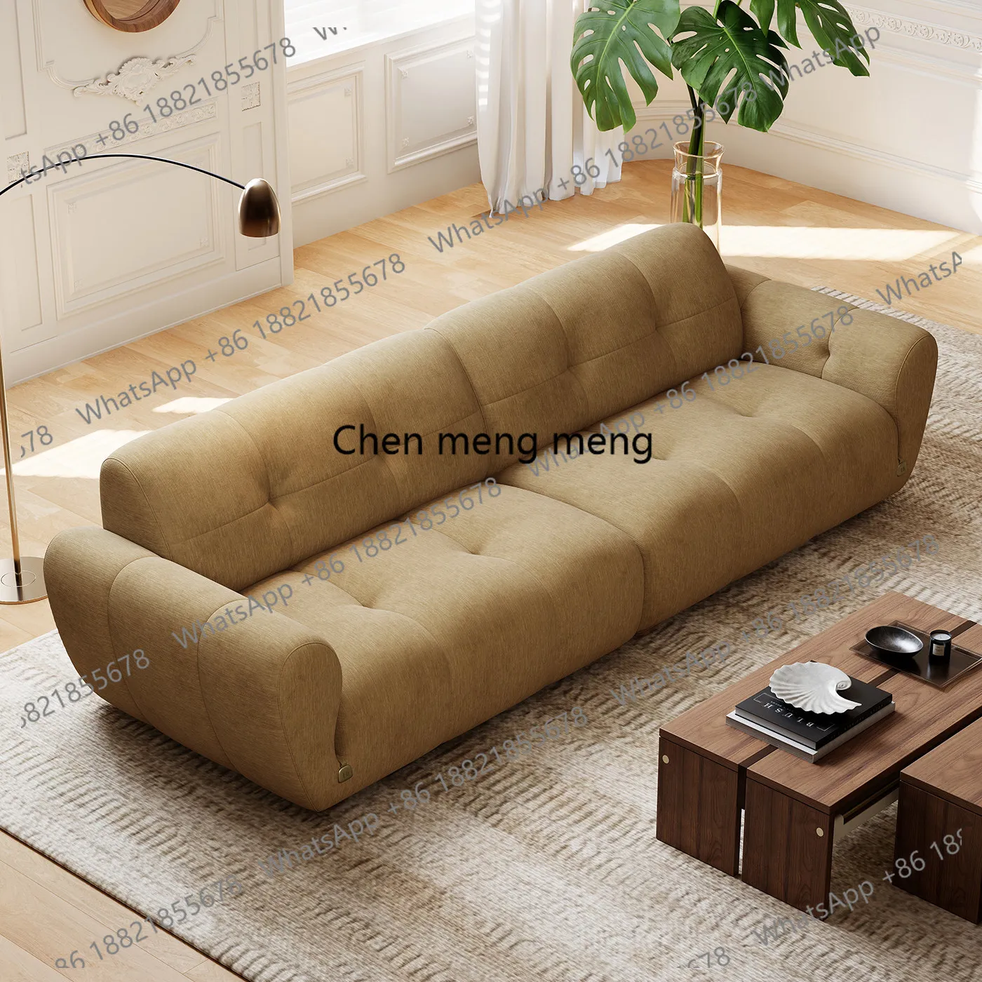 Chocolate sofa small apartment minimalist straight row fabric sofa antique sailing sofa