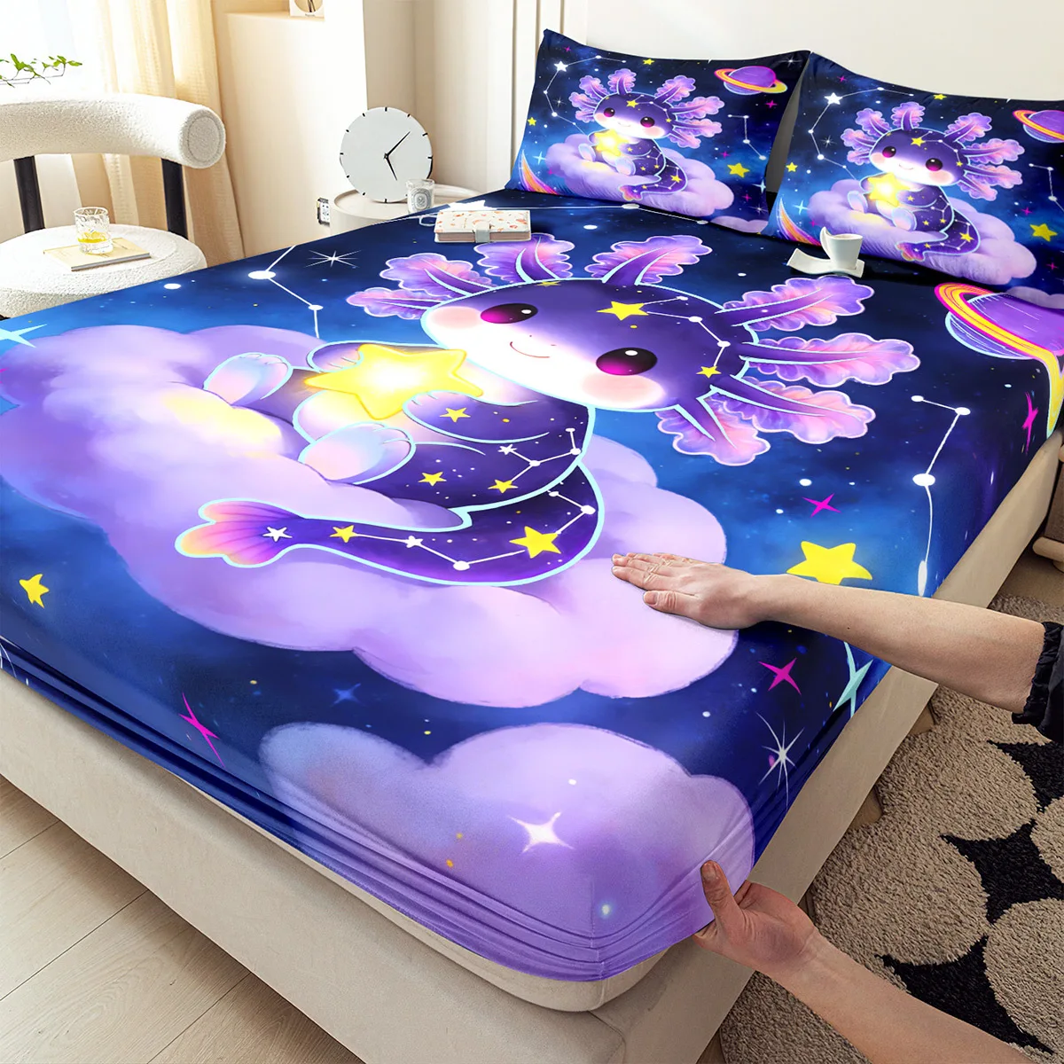 Christmas 2D Digital Print Three-Piece Bedding Set (includes 1 fitted sheet + 2 pillowcases) Mattress Protector, Fitted Sheet Style with Elastic Band, Protective Cover, Mattress Protector, Fitted Sheet Style Bedding, Starry Dream Water Tiger Fish Fitted Sheet Set, Decorative Mattress Cover, Breathable Polyester
