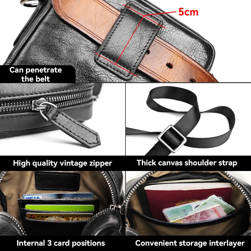 Genuine Leather Male Waist Pack Small Waist Bag Casual Crossbody Bag Chest Shoulder Belt Bag Men\'s Travel Shoulder Pack