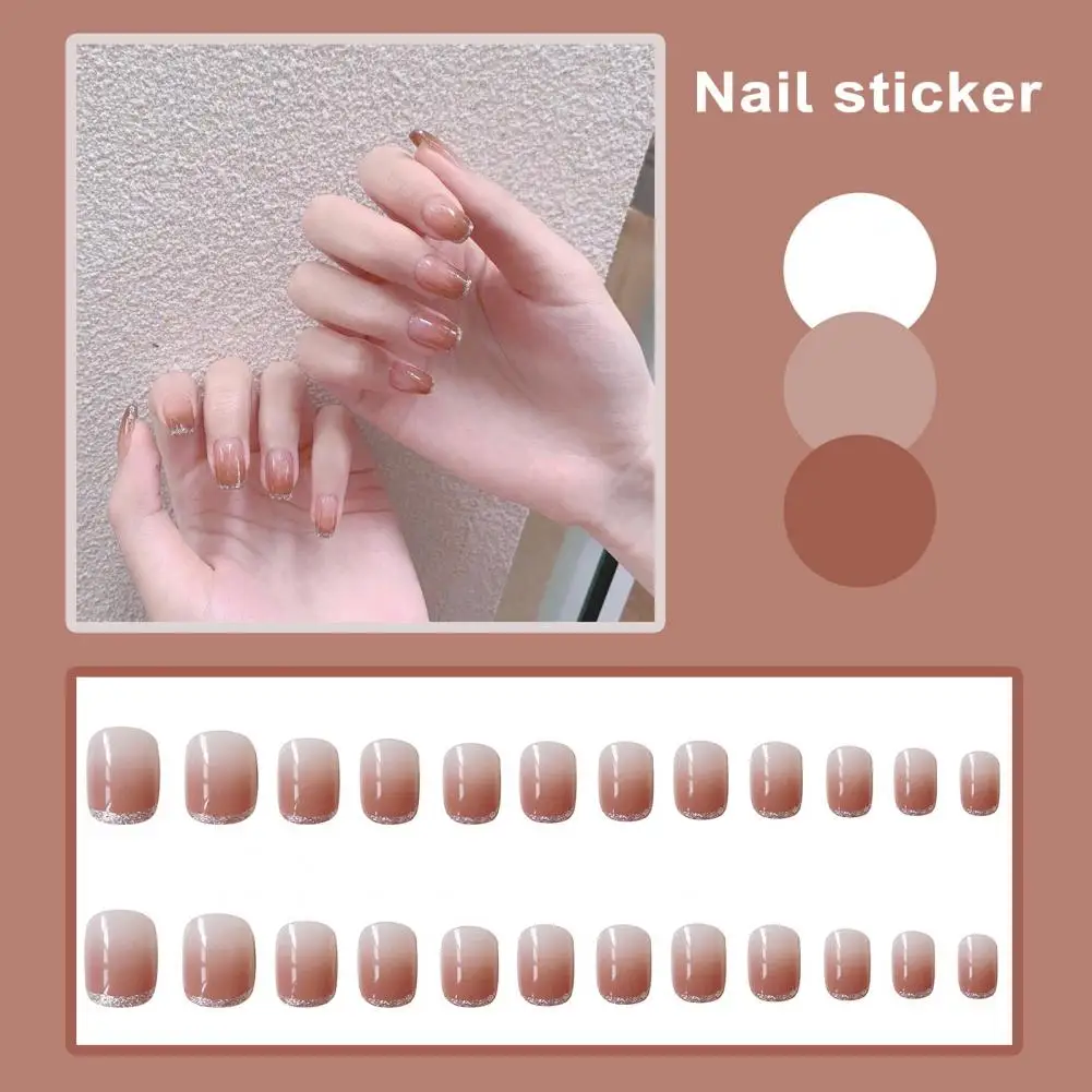 24Pcs/Set Fake Nails Glitter Powder Soft Nails Safe Press On Nails Versatile Wearing Finished False Nails Stickers DIY Nail Art