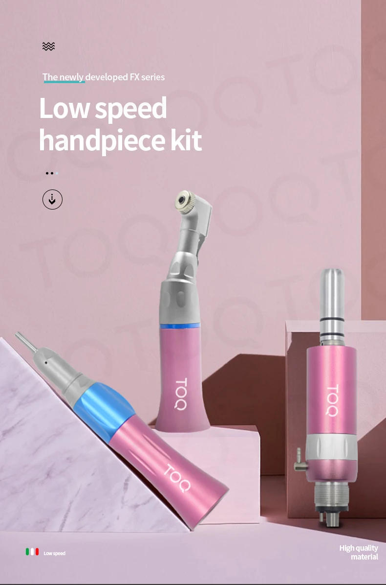TOQ 3Pcs/Set Dental External Low Speed Handpiece Kit 2/4Holes Pneumatic Air Turbine Motor 6 Optional Colors Autoclavable Tool