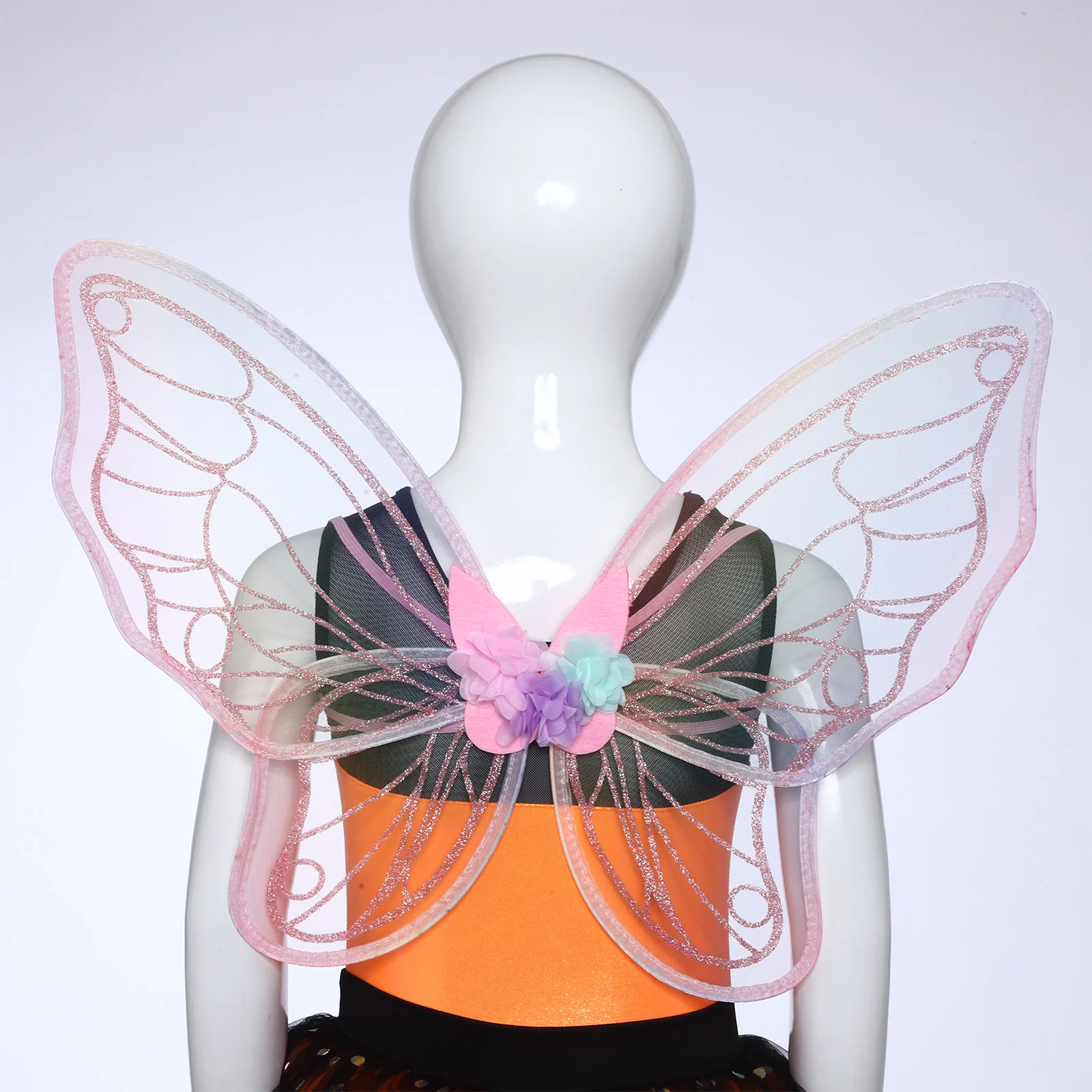 Ailes de Cosplay d'ange pour adultes et filles, fausses fleurs colorées à paillettes, ailes de papillon, accessoires de spectacle sur scène pour Festival
