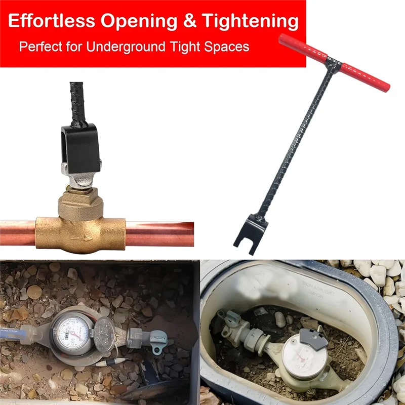 

ABZV-17 Inch Water Meter Key With 4-Way Utility Key Heavy-Duty Water Shut Off Tool For Curb Main