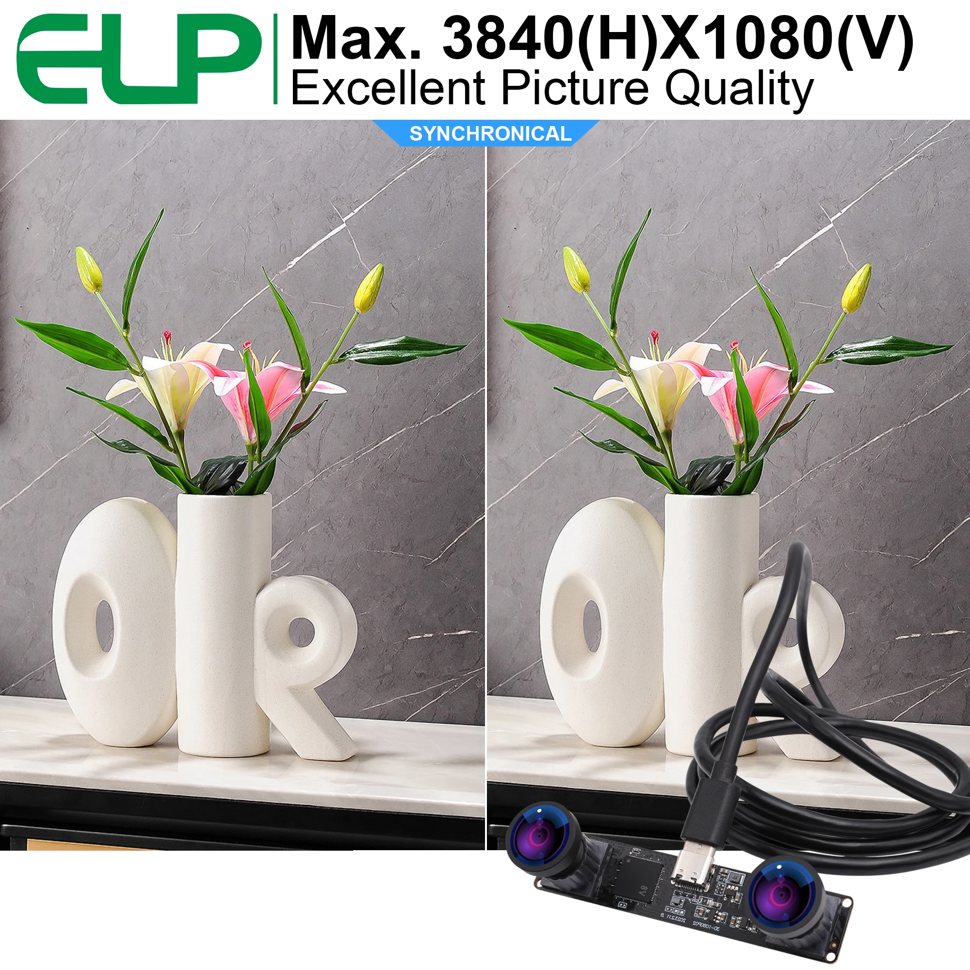 ELP 1080P Dual USB Camera High Speed 60fps Synchronous Stereo Camera 4MP PC Webcam with 120 degree Lens UVC for Face Recognition