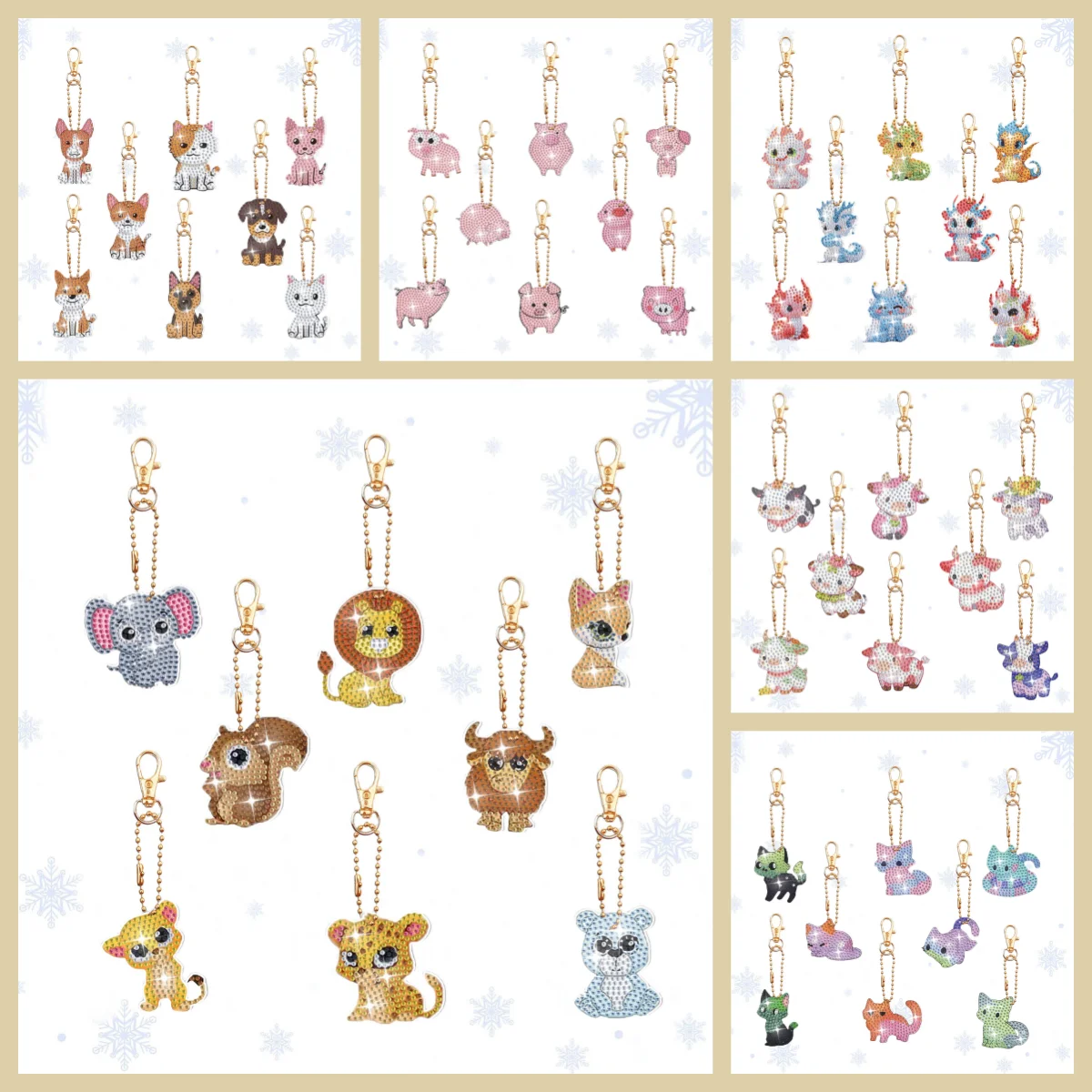 8er DIY-Diamantkunst-Malerei-Sets mit Tiermotiv, mit Kristallverzierungen und gestickten Schlüsselanhänger-Dekorationen