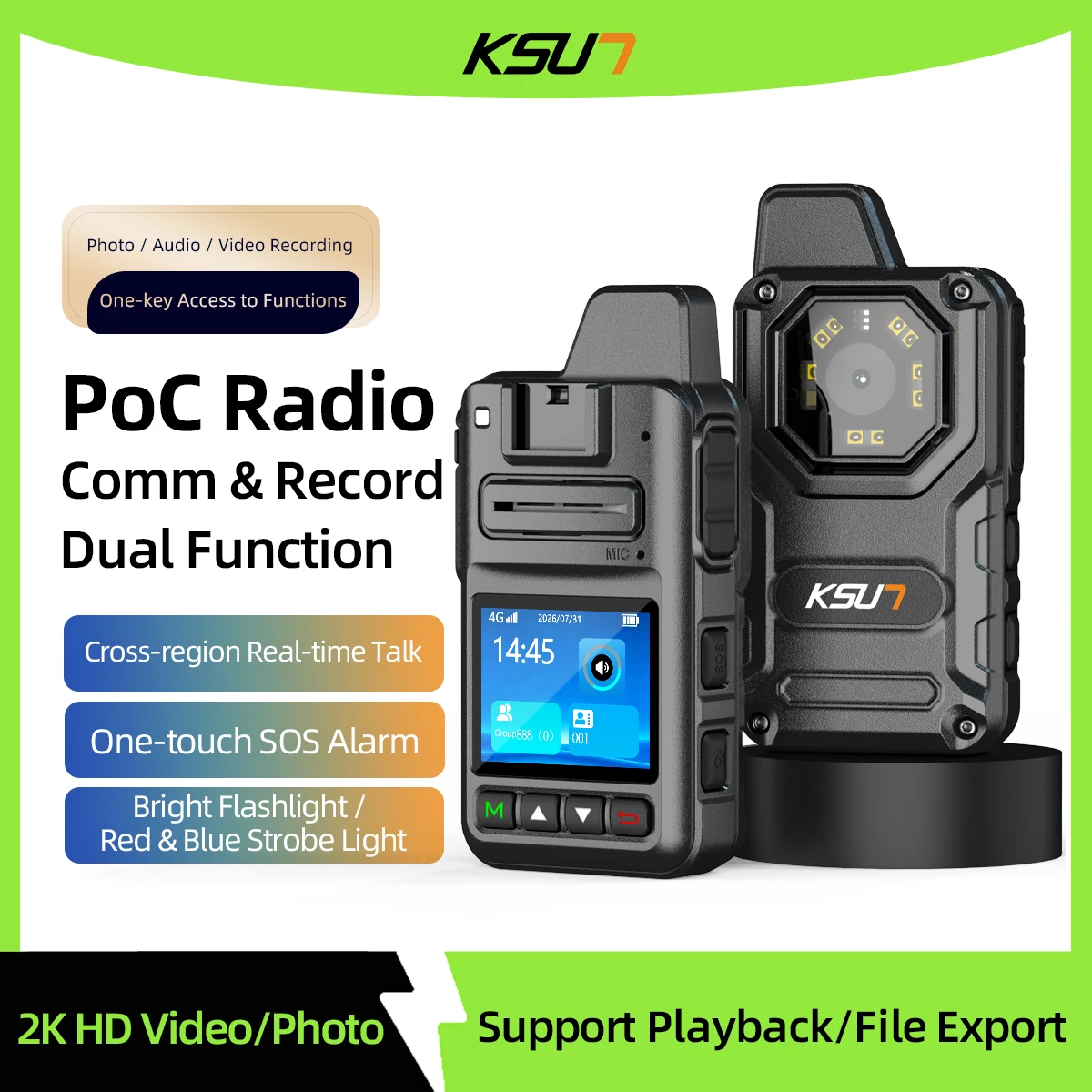 CT65 4G PoC Radio Body Camera 2K HD 1440P IR Night Vision 120° Wide Angle One-Key Record SOS Alarm Strobe Light 128GB TF Card