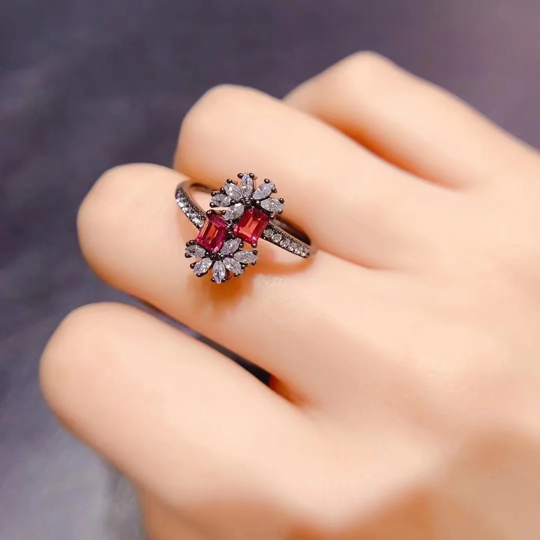 FS 3*4mm Natural Garnet Ring for Women S925 Sterling Silver Fine Fashion Charm Weddings Jewelry Certificate MeiBaPJ